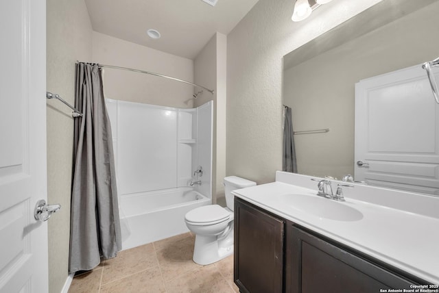 12739 Gruene Pass, San Antonio, TX 78253 - bathroom with toilet, shower / bath combo, a textured wall, and vanity