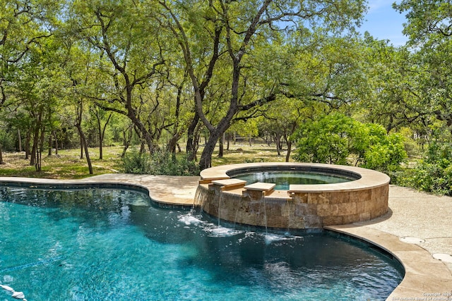 pool with an in ground hot tub