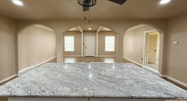 7274 Fm 327, Elmendorf, TX 78112 - entrance foyer with ceiling fan, recessed lighting, baseboards, and arched walkways