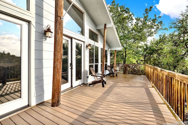 wooden terrace with french doors