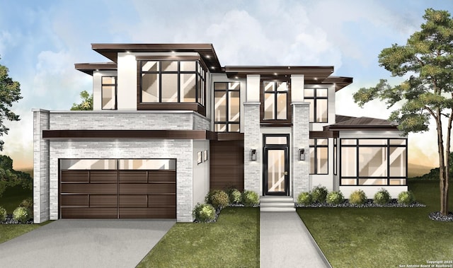 4526 New Braunfels, San Antonio, TX 78209 - contemporary house with a front yard, driveway, an attached garage, and brick siding
