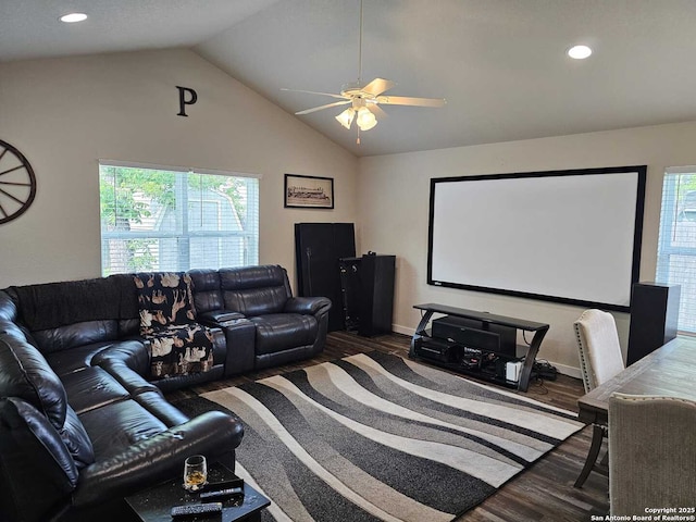 943 Patton, San Antonio, TX 78237 - cinema room featuring lofted ceiling, a ceiling fan, wood finished floors, and a healthy amount of sunlight