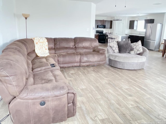 living room featuring light wood-style floors