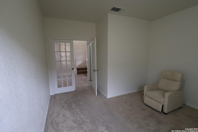 4326 Safe Hbr, San Antonio, TX 78244 - living area featuring baseboards, carpet, french doors, and visible vents