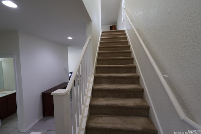 4326 Safe Hbr, San Antonio, TX 78244 - stairs featuring tile patterned floors and recessed lighting