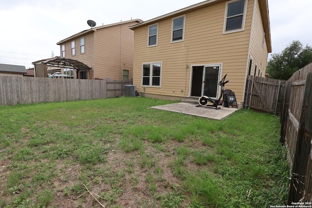 4326 Safe Hbr, San Antonio, TX 78244 - rear view of house with a patio, a fenced backyard, central AC, and a yard