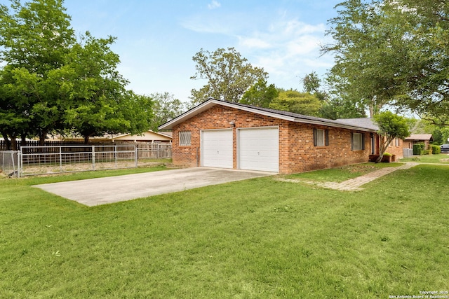 114 Nueces, Seguin, TX 78155 - exterior space featuring driveway, an attached garage, fence, a yard, and brick siding