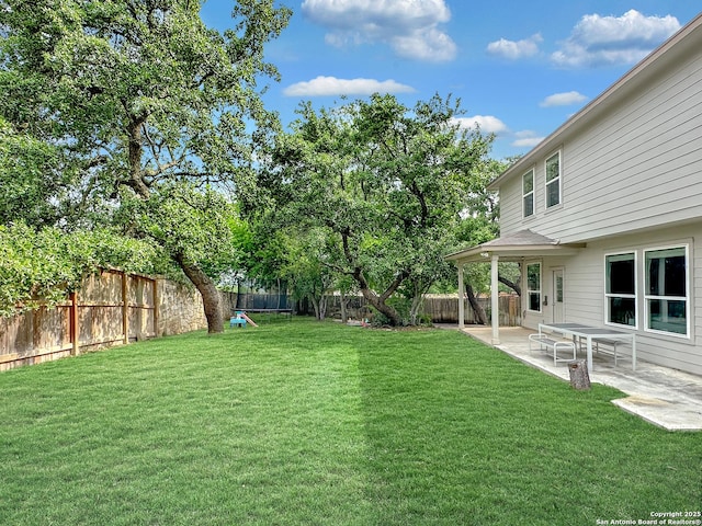 view of yard featuring a fenced backyard and a patio area