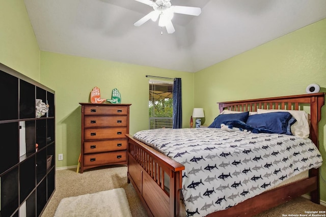 19538 Azure Oak, San Antonio, TX 78258 - carpeted bedroom featuring a ceiling fan, vaulted ceiling, and baseboards