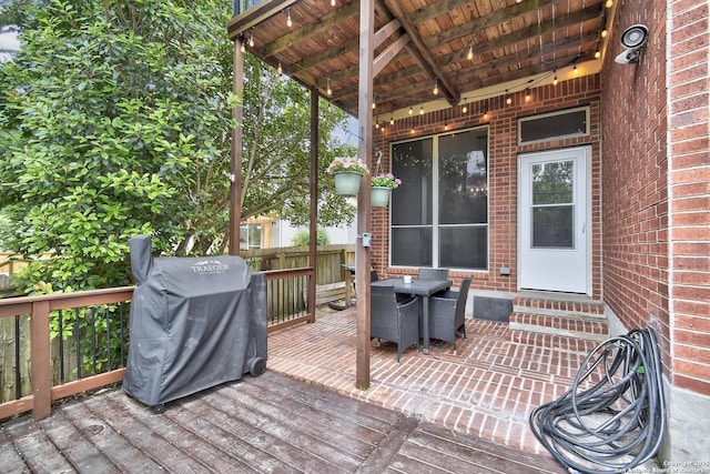 19538 Azure Oak, San Antonio, TX 78258 - wooden terrace with fence, entry steps, and a grill