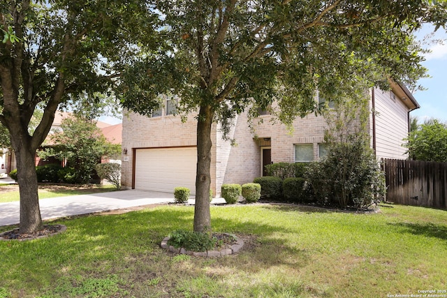 6819 Liberty Stone, San Antonio, TX 78244 - view of property hidden behind natural elements with a garage, concrete driveway, and brick siding