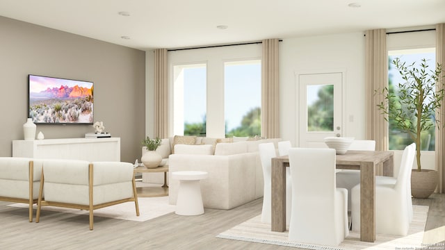 living area with light wood-style flooring