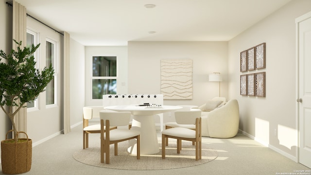 dining room with baseboards and carpet