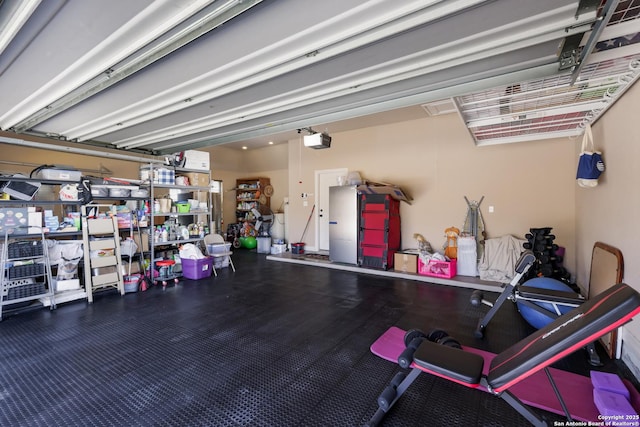 garage with a garage door opener