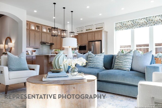 349 Hulda, New Braunfels, TX 78130 - living room featuring recessed lighting and arched walkways