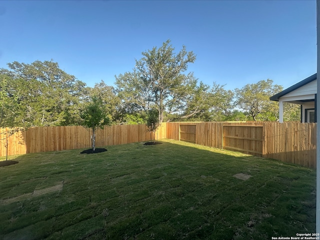 view of yard with a fenced backyard