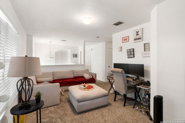 carpeted living room with visible vents