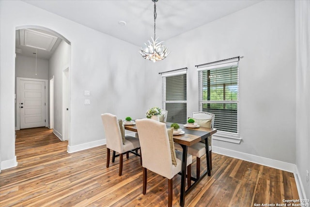 1547 Moon Vw, New Braunfels, TX 78132 - dining area with attic access, baseboards, and wood finished floors