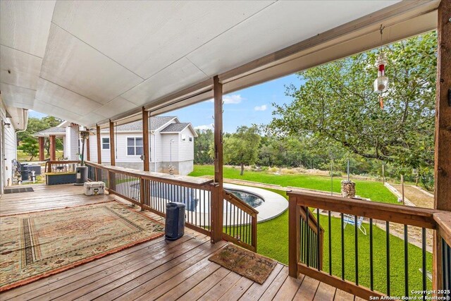 1547 Moon Vw, New Braunfels, TX 78132 - wooden deck featuring a yard and a pool