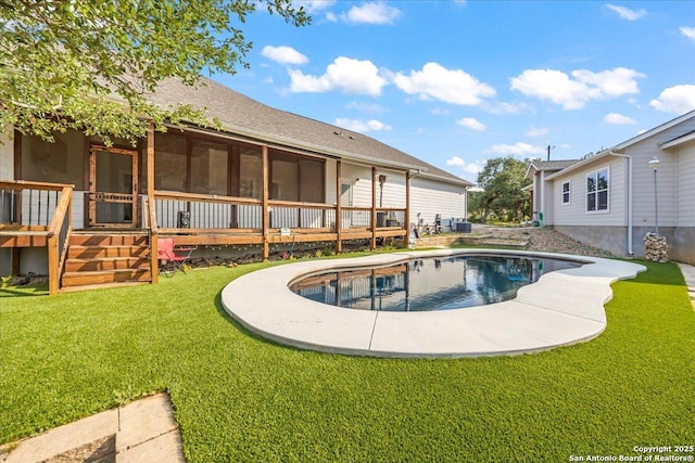 1547 Moon Vw, New Braunfels, TX 78132 - swimming pool with a lawn and a wooden deck