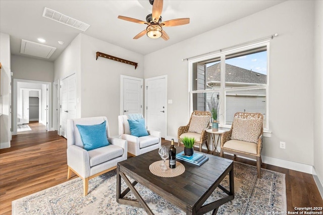 1547 Moon Vw, New Braunfels, TX 78132 - sitting room with attic access, baseboards, wood finished floors, a ceiling fan, and recessed lighting