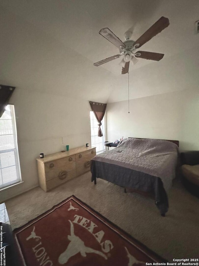 607 Dover Ln, Round Rock, TX 78664 - carpeted bedroom with lofted ceiling, ceiling fan, and visible vents