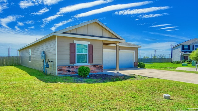 13406 Flower Pond, Saint Hedwig, TX 78152 - view of front of home with brick siding, fence, a front lawn, concrete driveway, and an attached garage