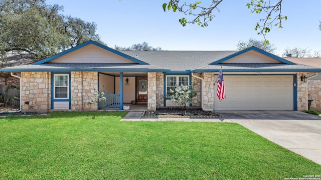 8422 Timber Crst, San Antonio, TX 78250 - single story home with stone siding, an attached garage, and roof with shingles