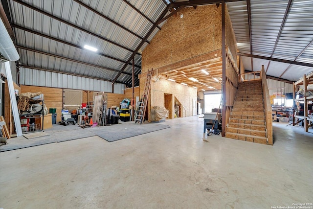 garage with metal wall