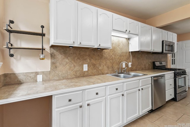 kitchen with a sink, white cabinetry, and appliances with stainless steel finishes