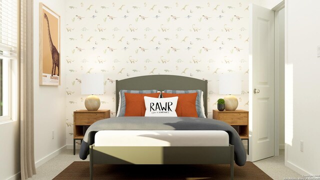 506 Kayden Ct, Marion, TX 78124 - carpeted bedroom with baseboards and wallpapered walls