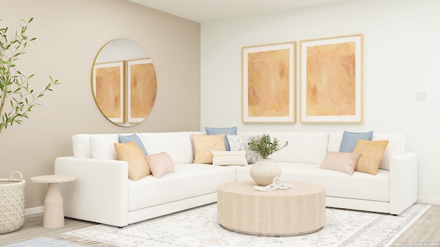 living room with baseboards and wood finished floors