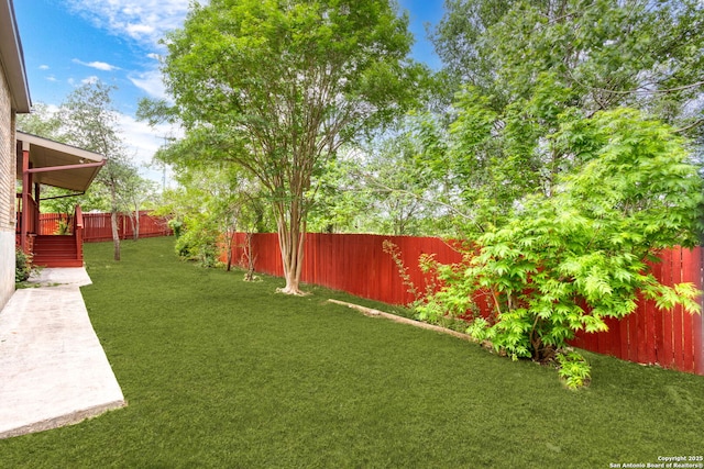 view of yard featuring a fenced backyard