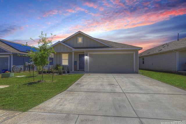 5660 Jasmine Spur, Bulverde, TX 78163 - view of front of property with board and batten siding, an attached garage, driveway, and a front lawn