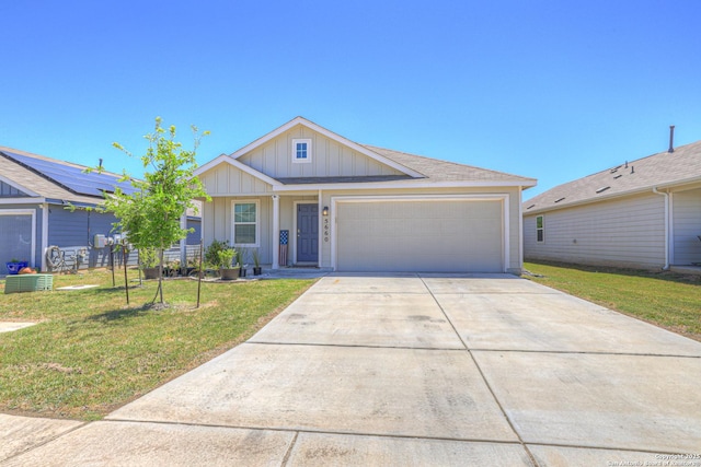 5660 Jasmine Spur, Bulverde, TX 78163 - view of front facade with a garage, a front lawn, board and batten siding, and concrete driveway