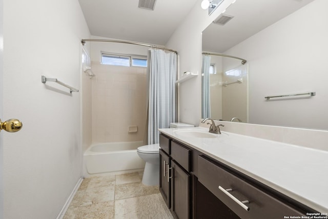 full bathroom with visible vents, baseboards, toilet, and vanity