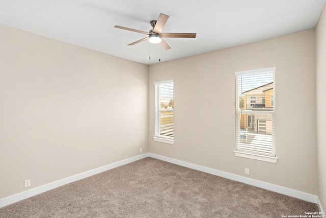 empty room featuring carpet floors, baseboards, and a healthy amount of sunlight