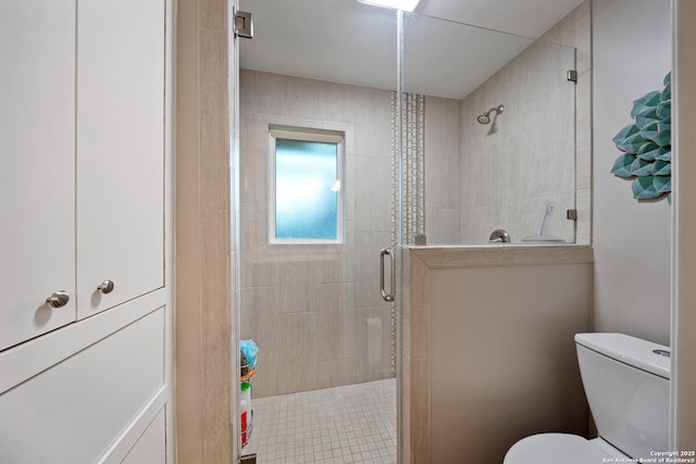 full bathroom with toilet and a stall shower