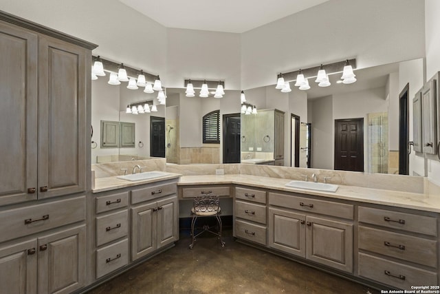 bathroom with finished concrete flooring and vanity