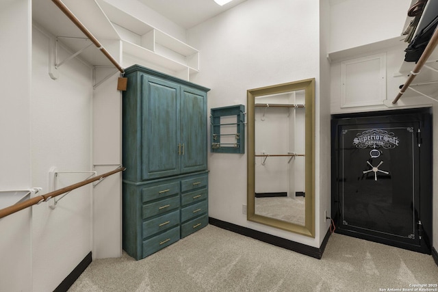 spacious closet with light colored carpet