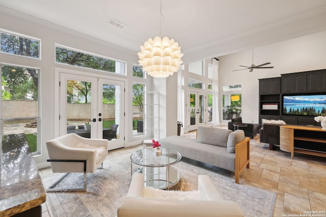 sunroom / solarium featuring french doors and visible vents
