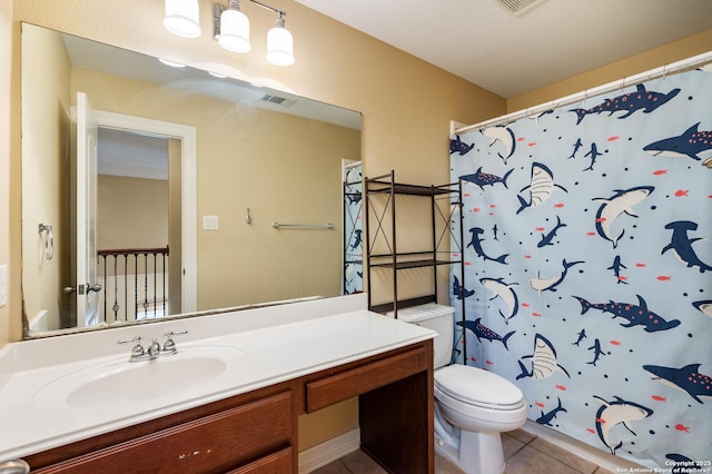 18607 Double Frk, San Antonio, TX 78258 - bathroom featuring tile patterned flooring, vanity, toilet, a shower with curtain, and visible vents