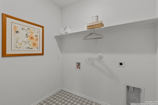 washroom featuring washer hookup, laundry area, baseboards, light floors, and hookup for an electric dryer
