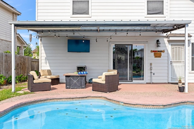 5211 Wood Gln, San Antonio, TX 78244 - view of pool with a patio, an outdoor living space, fence, and a fenced in pool