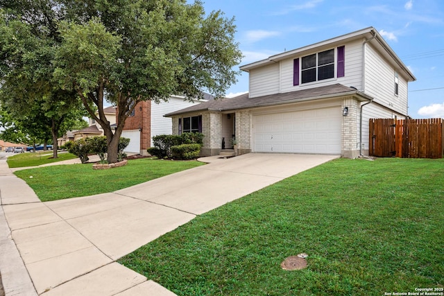 5211 Wood Gln, San Antonio, TX 78244 - view of front of property featuring a garage, a front lawn, fence, and driveway