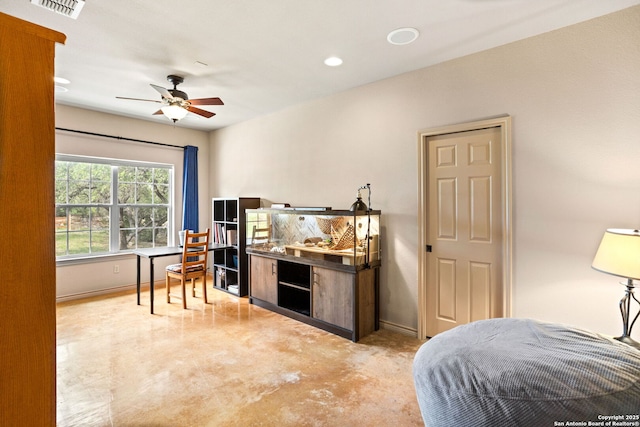 bedroom featuring visible vents, recessed lighting, and baseboards