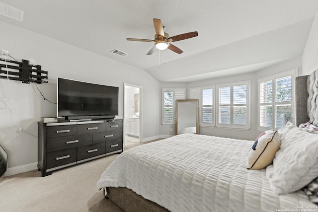 bedroom with baseboards, multiple windows, light carpet, and visible vents