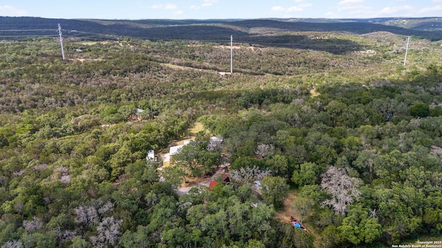 birds eye view of property featuring a forest view