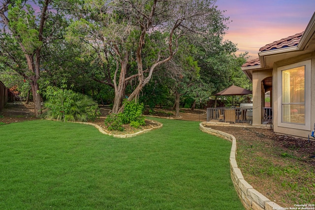 view of yard at dusk