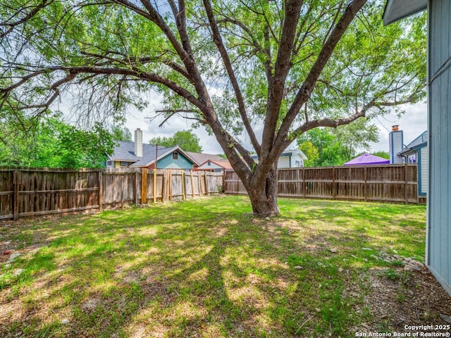 view of yard with a fenced backyard